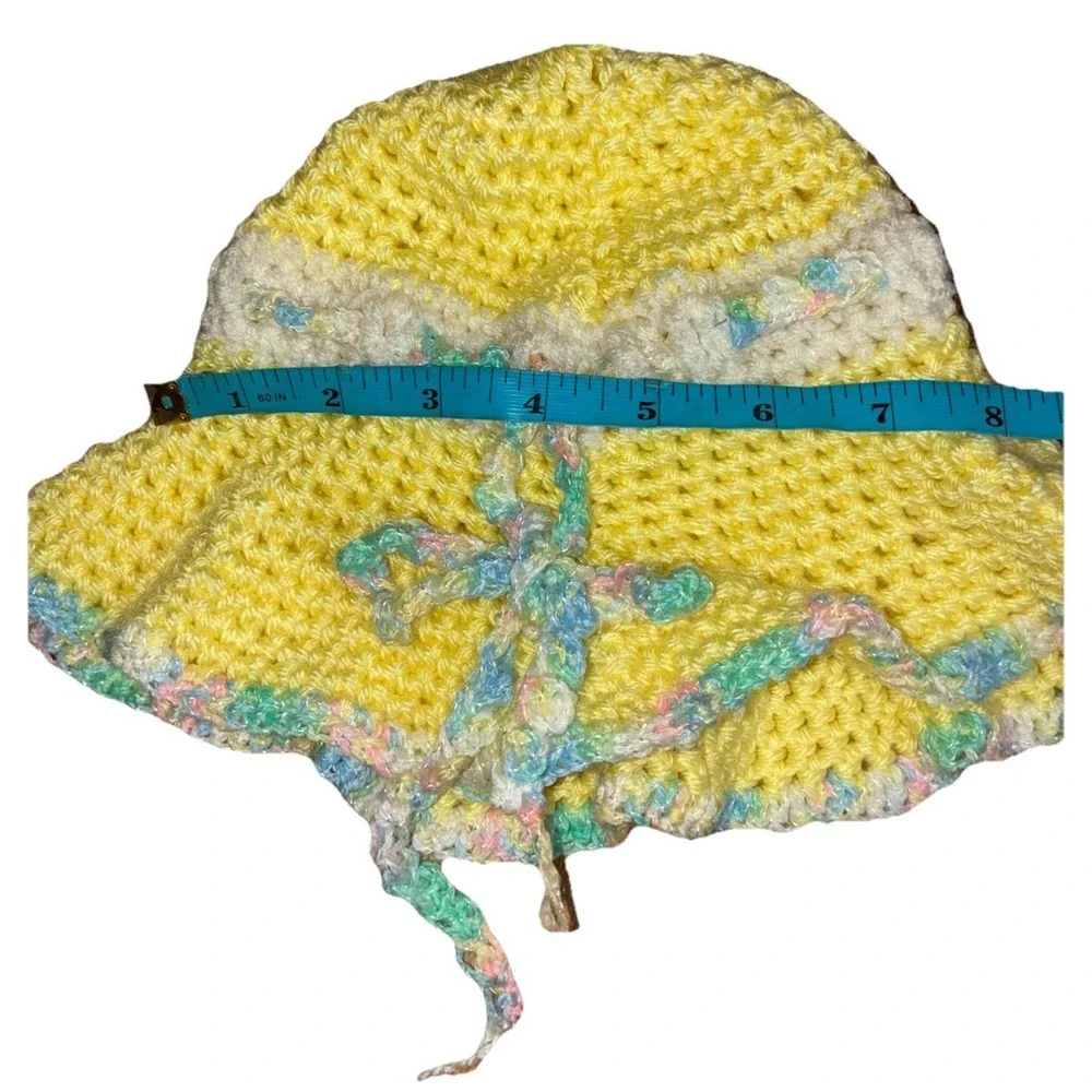 Bucket Hat Children Girls Yellow‎ Pastel Bow Handmade Crochet Hat NEW